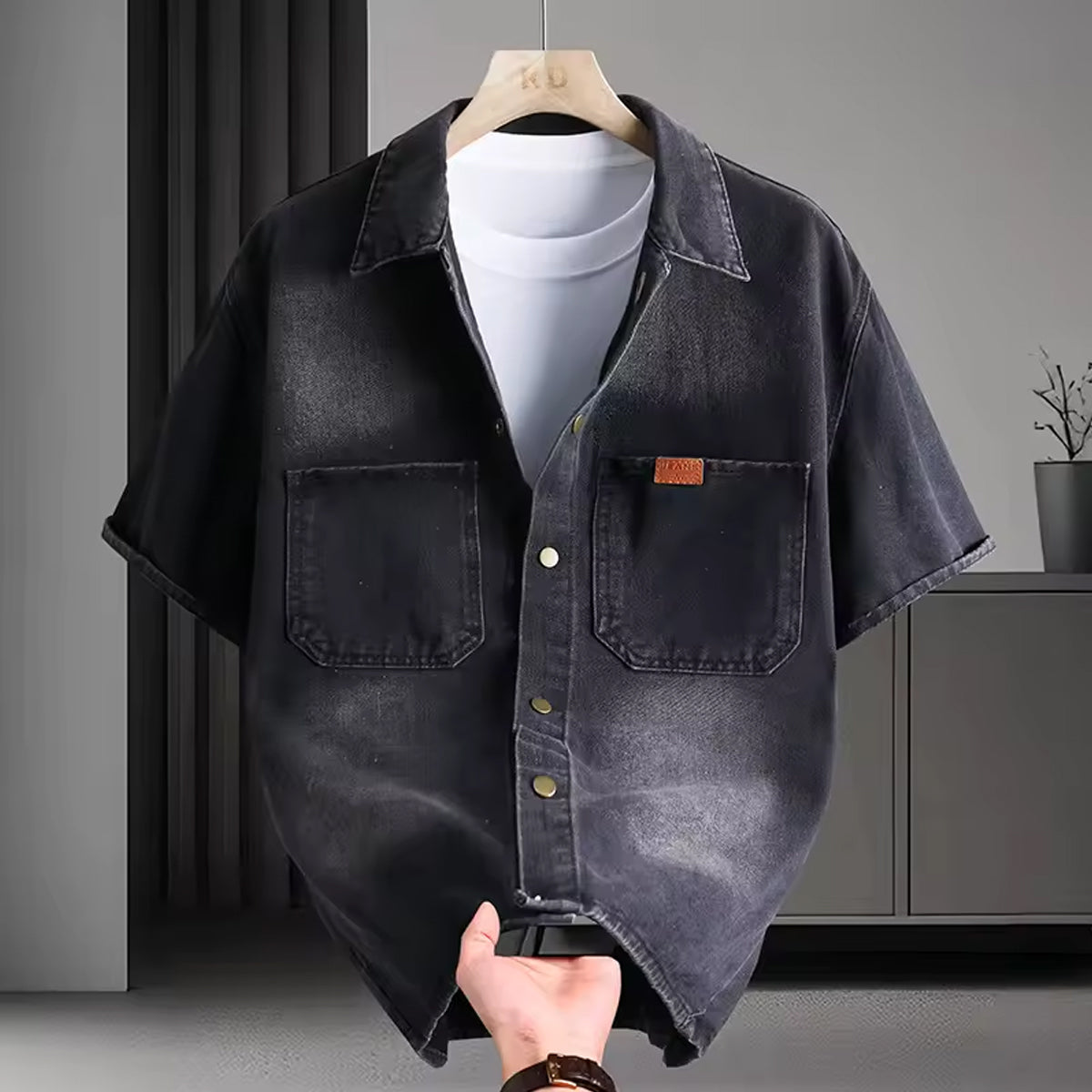 Black shadow denim shirt for men