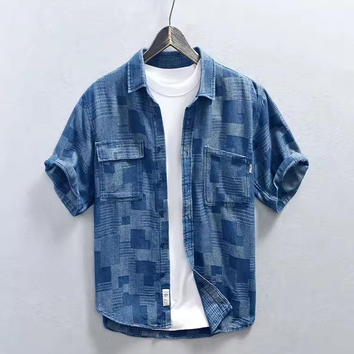 Washed Effect Blue Denim Shirt Streetwear Look