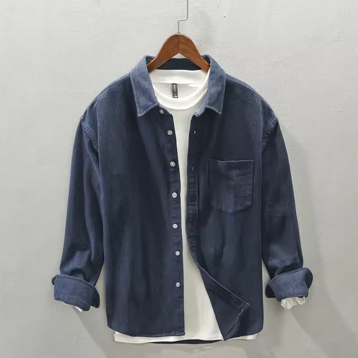 Washed Navy Denim Shirt Casual Streetwear