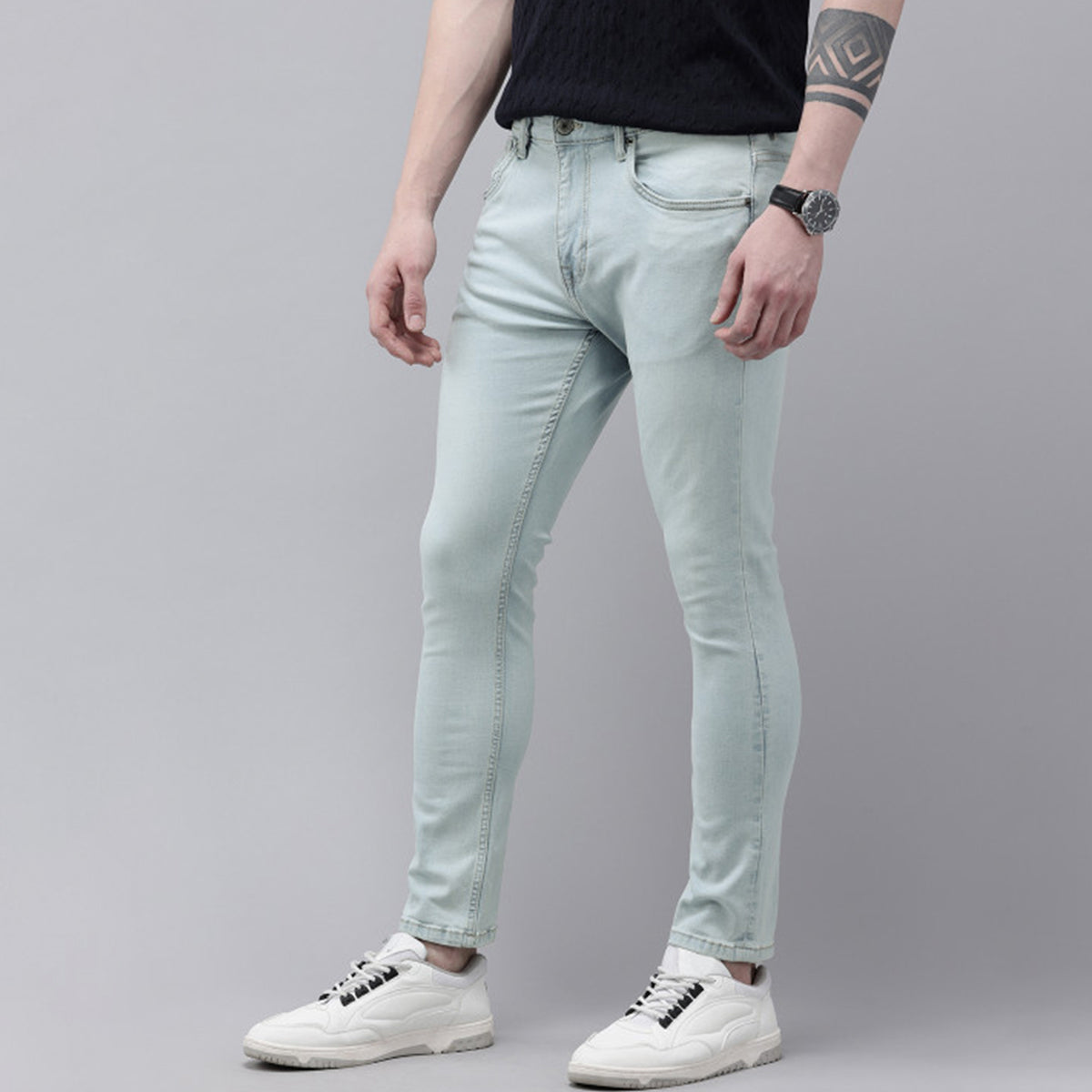 Stonewash Straight Fit Jeans for Men Relaxed Feel