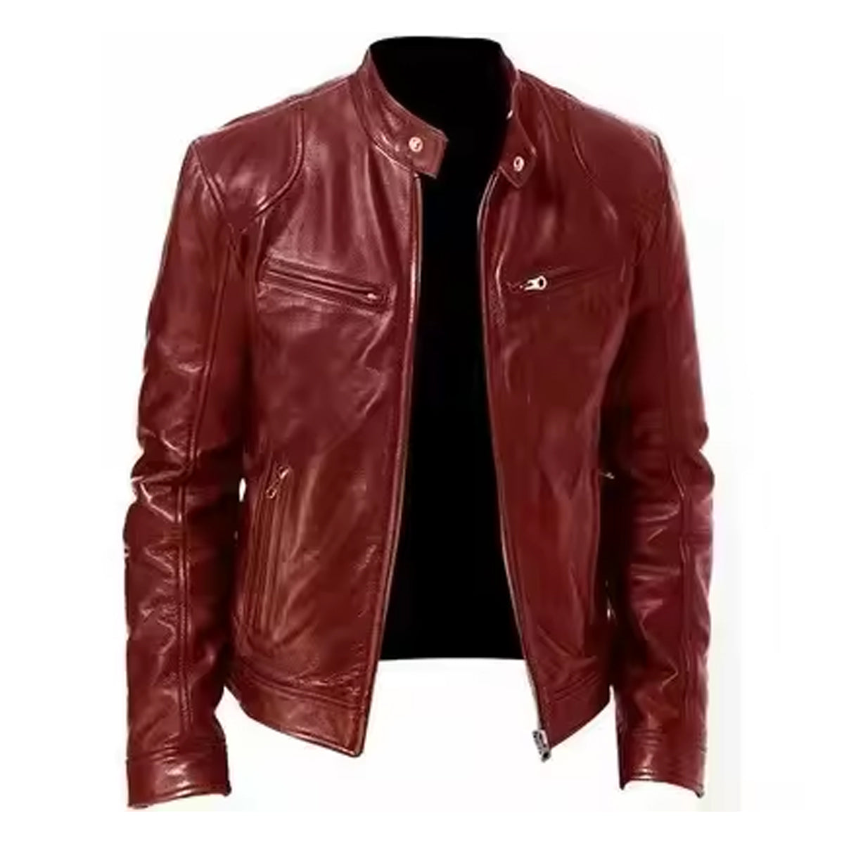 Men’s Red Leather Jacket – Stylish Street Look