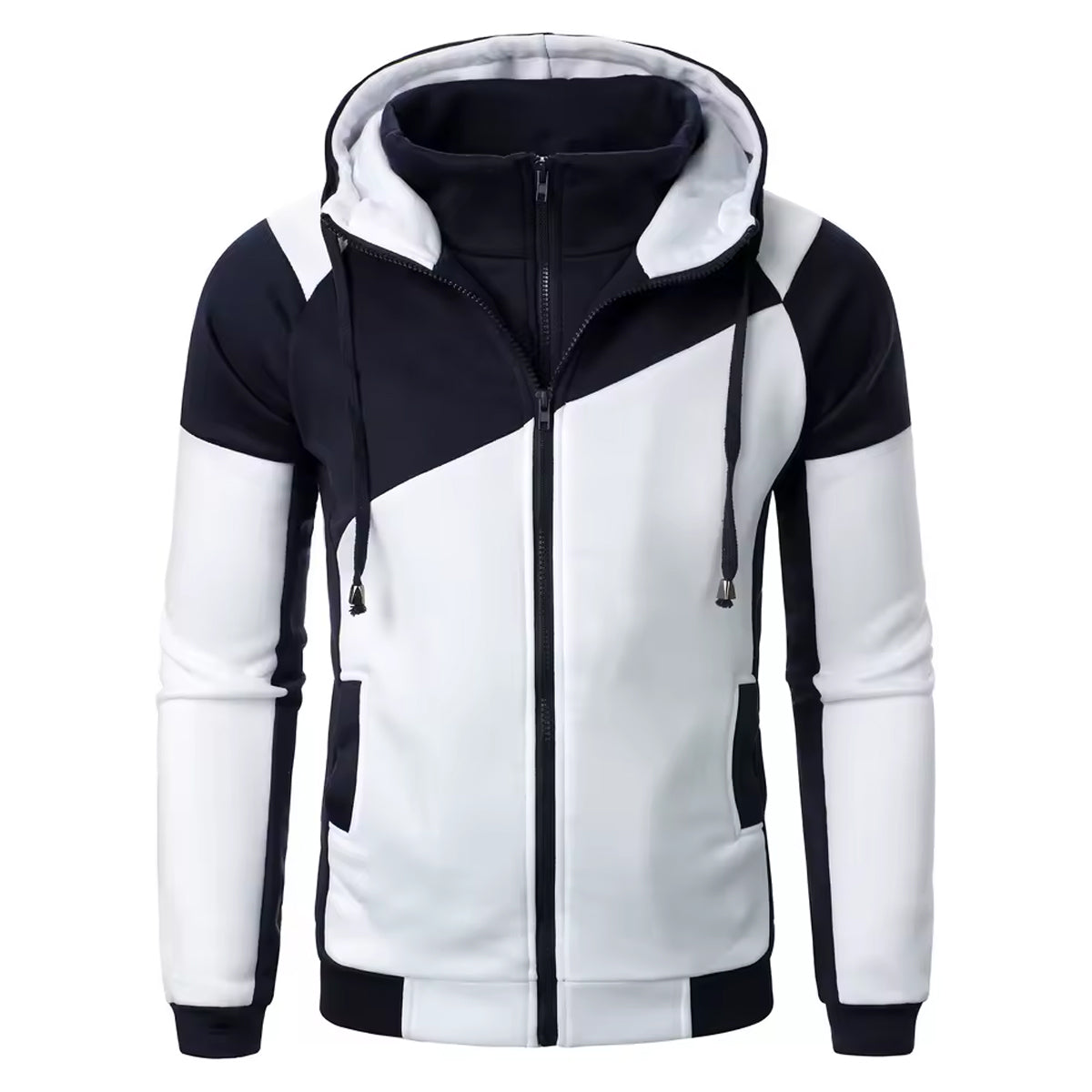 Men’s Hoodie Sweatshirt – Warm Winter Daily Wear(White::Black)