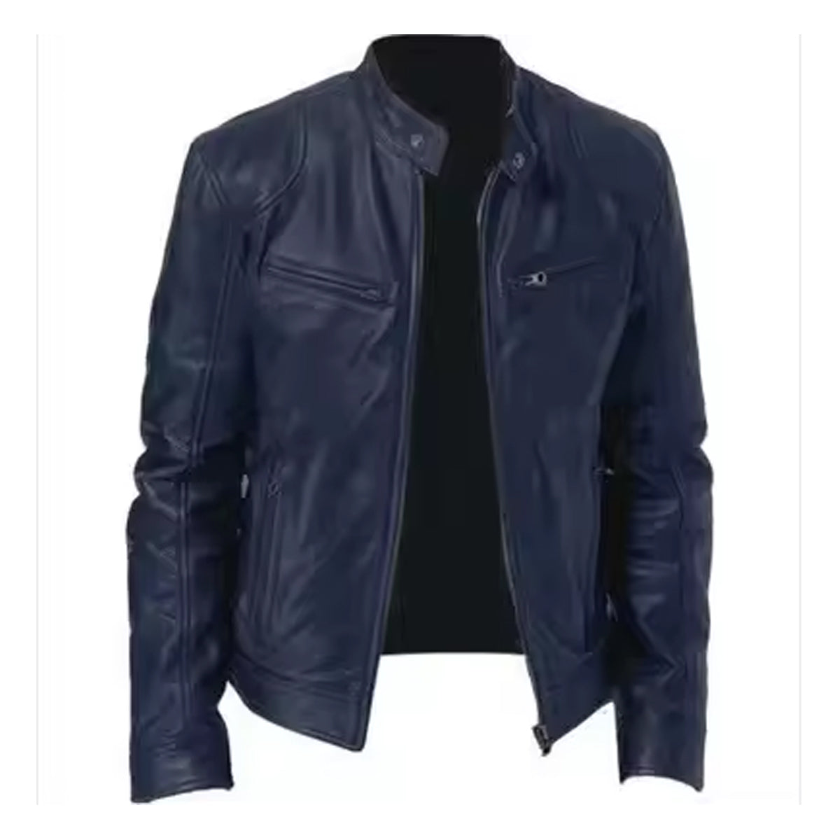 Men’s Dark Blue Leather Jacket – Classic Rider Style