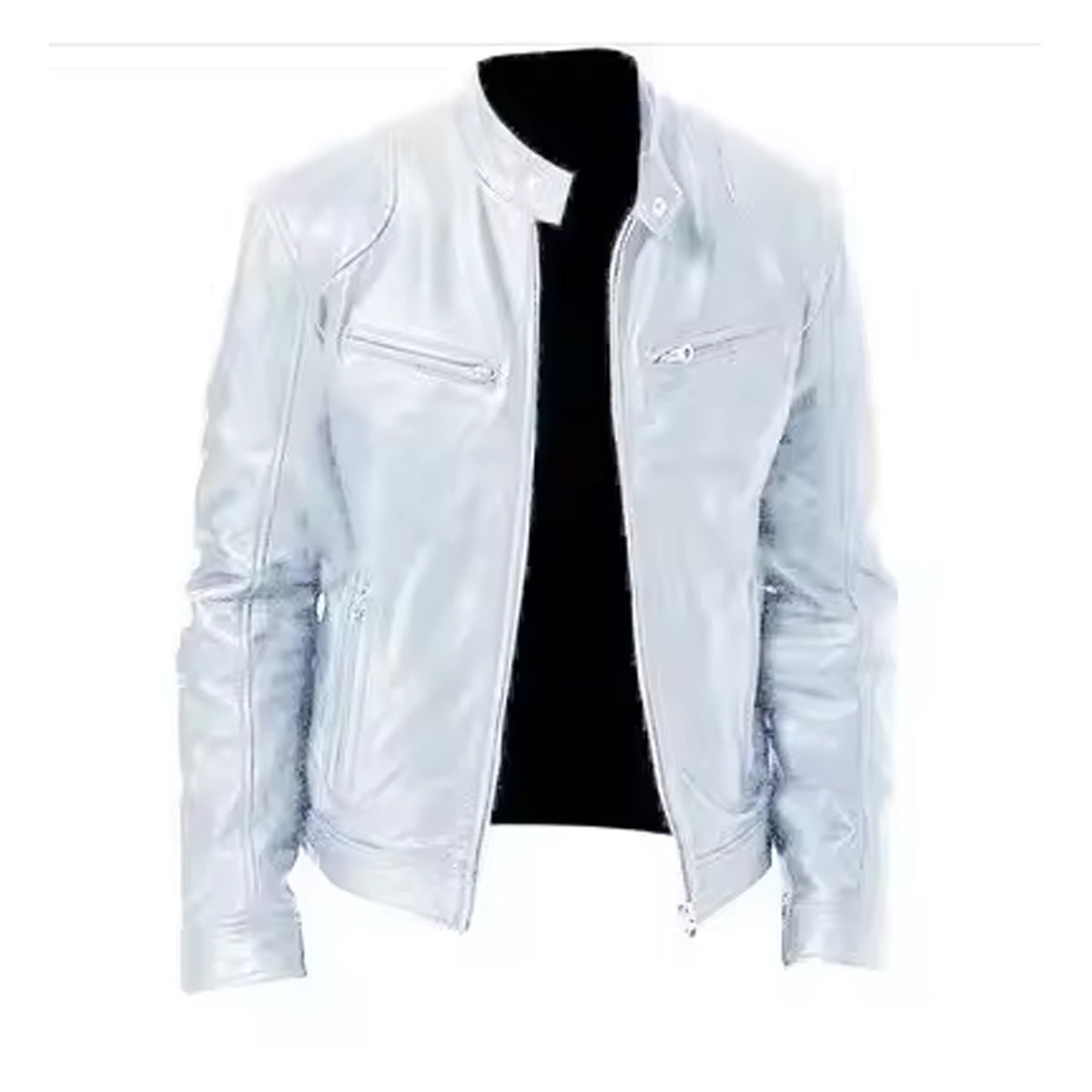 Men’s Slim Fit Silver Leather Jacket – Stylish Night Out